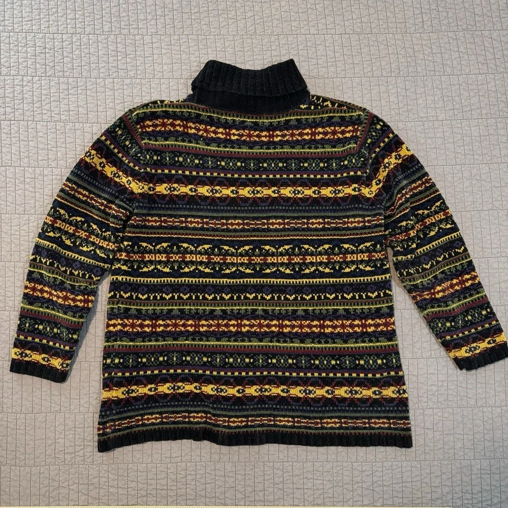 Vtg Y2K Fair Isle Turtleneck Sweater Women's Medium‎ Colorful Cozy Knit Nordic